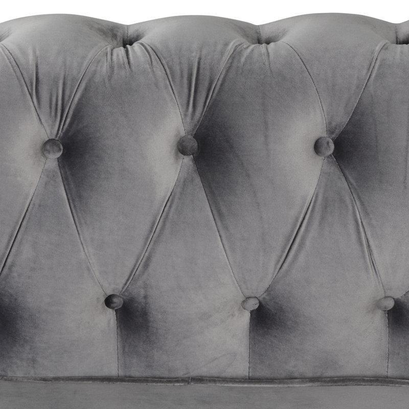 Açık Gri Kadife Kapitoneli Zımba Detaylı Chesterfield Koltuk Takımı - 191535