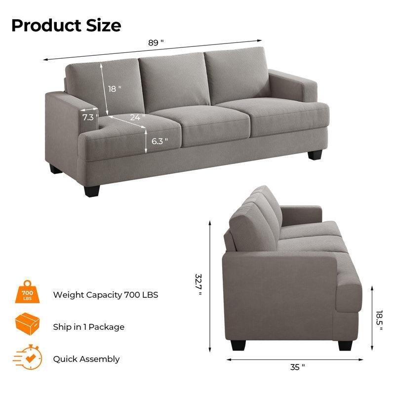 Açık Gri Kadife Kare Kollu 2li Koltuk Takımı - 227 cm - 191188