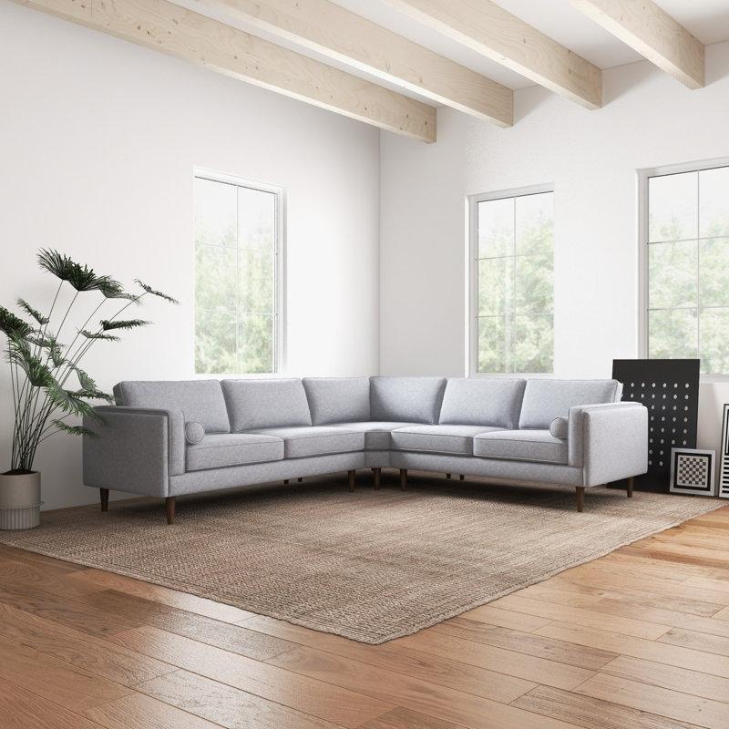 Açık Gri Keten Kumaş Masif Ahşap İskeletli Simetrik Köşe Koltuk Takımı - 266x266 cm - 192764