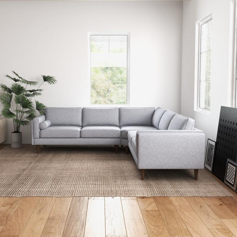 Açık Gri Keten Kumaş Masif Ahşap İskeletli Simetrik Köşe Koltuk Takımı - 266x266 cm - 192764