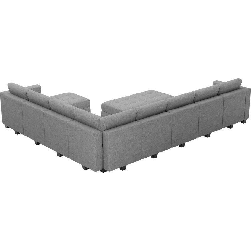 Açık Gri Keten Sandıklı Modüler Ayarlanabilir Sırtlı U Köşe Koltuk Takımı - 364x297 cm - 193322