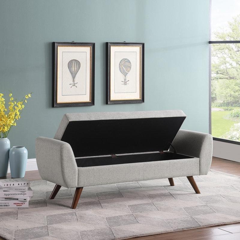Açık Gri Kumaş Döşemeli Sandıklı Masif Ahşap Ayaklı Bench - 153 cm - 164521