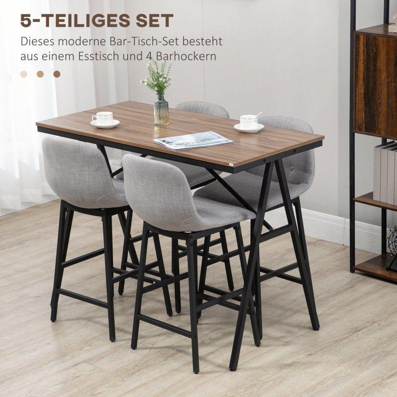Açık Gri Kumaş Siyah Çelik 4 Tabureli Endüstriyel Bar Masası Seti - 120x60x91 cm - 232573