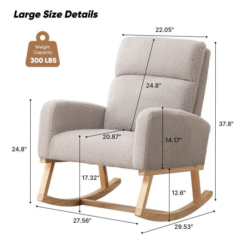 Açık Gri Kumaşlı Teddy Kahve Masif Ahşap Cepli Sallanan Sandalye - 103x70x75 cm - 218805