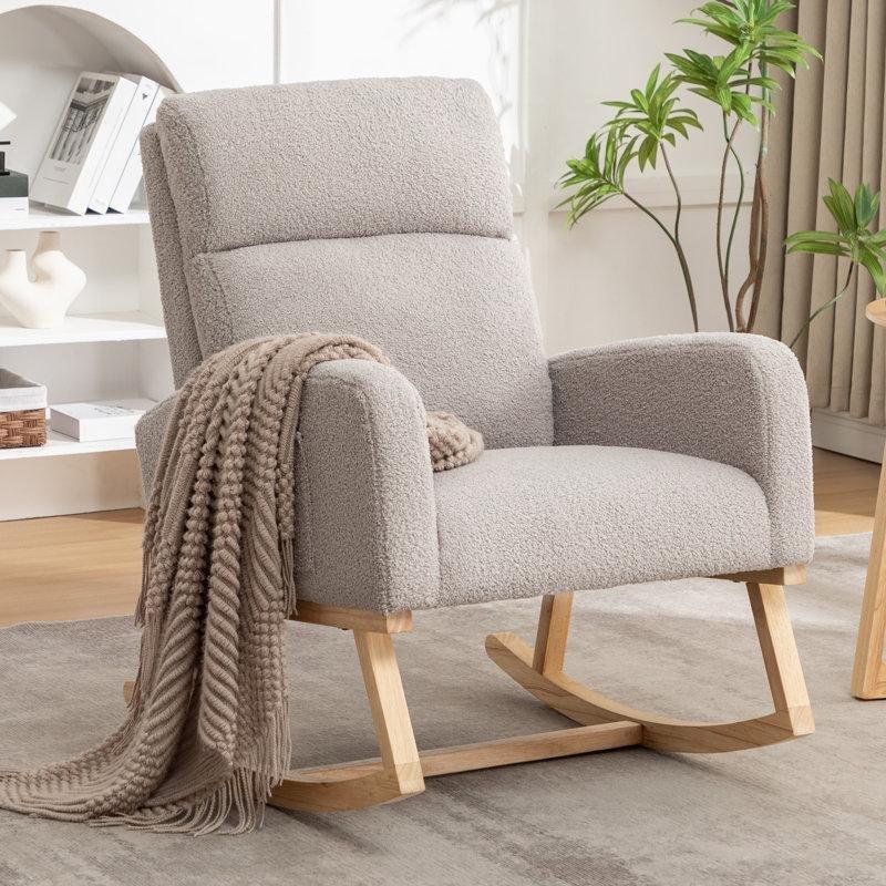 Açık Gri Kumaşlı Teddy Kahve Masif Ahşap Cepli Sallanan Sandalye - 103x70x75 cm - 218805 Açık Gri Kumaşlı Teddy Kahve Masif Ahşap Cepli Sallanan Sandalye - 103x70x75 cm - 218805