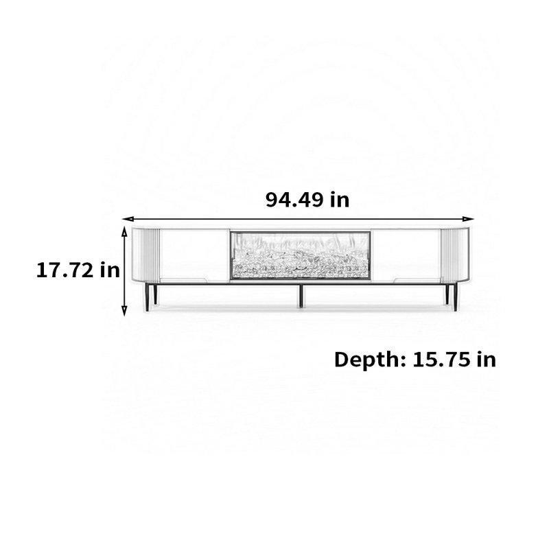 Açık Gri Masif Ahşap ve Sinterlenmiş Taş Elektronik Şömineli TV Ünitesi - 241 cm - 219998