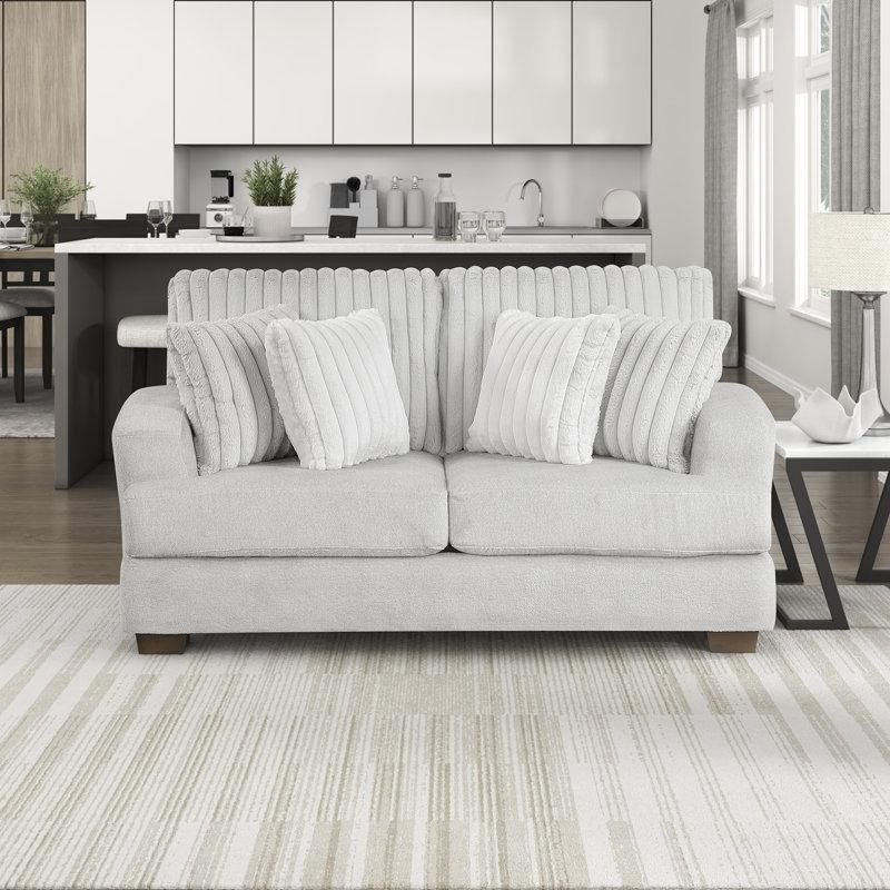 Açık Gri Mikro Kumaş ve Kadife Çift Yönlü Minderli 4 Kırlentli Masif Ahşap Ayaklı İkili Koltuk - 177 cm - 205669