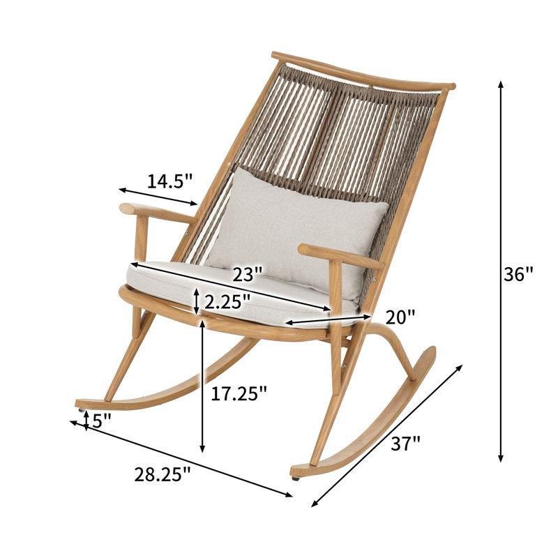 Açık Gri Minderli El Örgüsü Rattan Akçaağaç Rengi Demir Sallanan Sandalye Seti - 2li - 218838