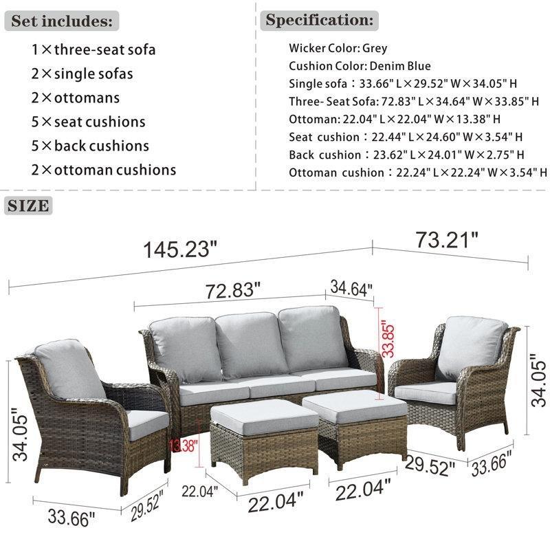 Açık Gri Minderli PE Rattan 5 Kişilik Bahçe Takımı - 209940