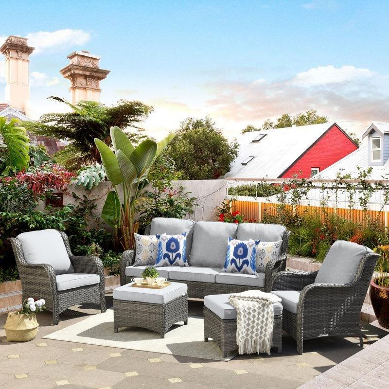 Açık Gri Minderli PE Rattan 5 Kişilik Bahçe Takımı - 209940