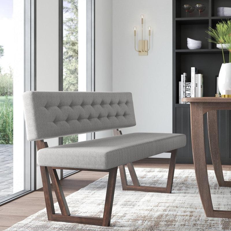 Açık Gri Polyester Düğme Kapitoneli Sırtlı Ceviz Ahşap Bench - 161 cm - 164176