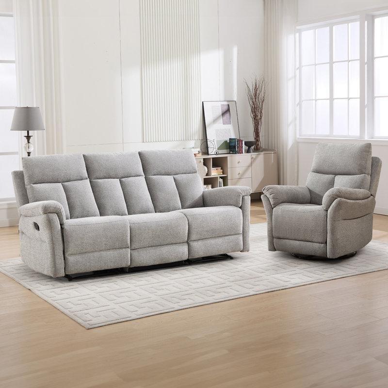 Açık Gri Şönil Kumaş Manuel Mekanizmalı ve Döner Berjerli Koltuk Takımı - 191106