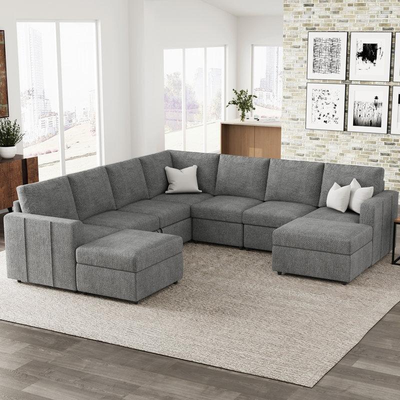 Açık Gri Şönil Kumaş Modüler Depolama Alanlı L Köşe Koltuk Takımı - 273x273 cm - 192749