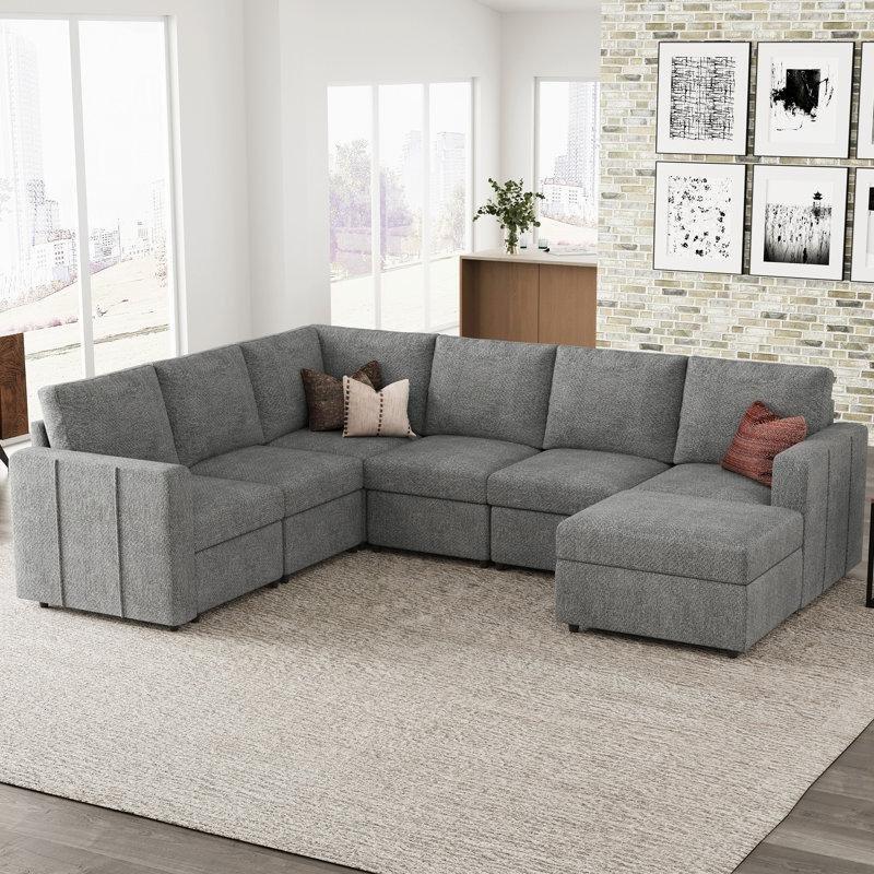 Açık Gri Şönil Kumaş Modüler Saklama Alanlı L Şekilli Köşe Koltuk Takımı - 273x217 cm - 193258