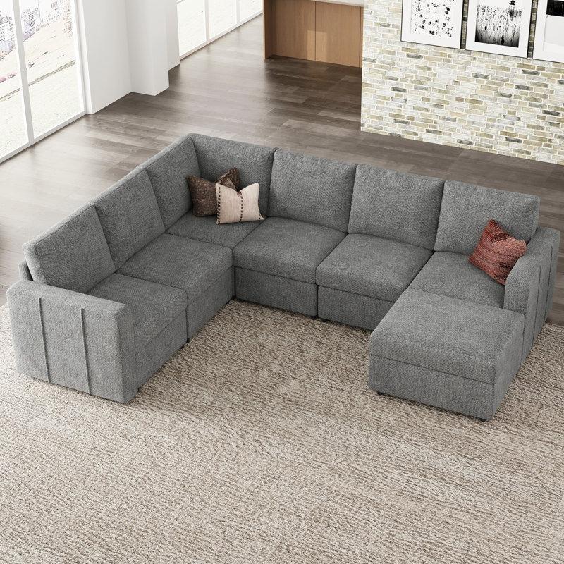 Açık Gri Şönil Kumaş Modüler Saklama Alanlı L Şekilli Köşe Koltuk Takımı - 273x217 cm - 193258
