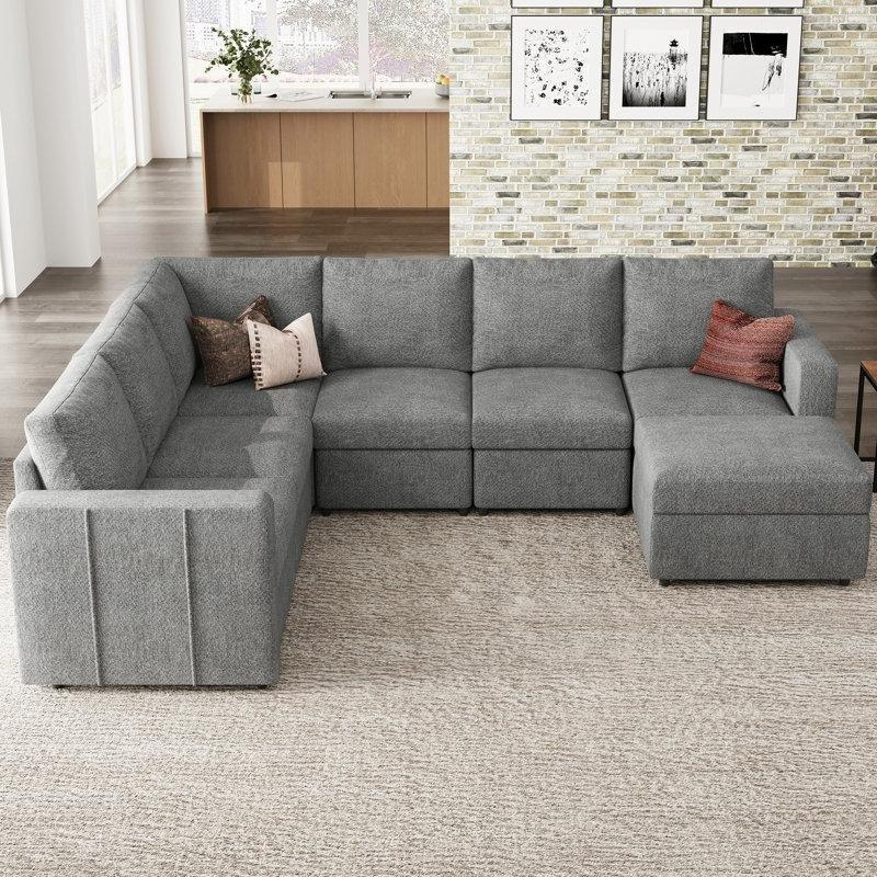 Açık Gri Şönil Kumaş Modüler Saklama Alanlı L Şekilli Köşe Koltuk Takımı - 273x217 cm - 193258