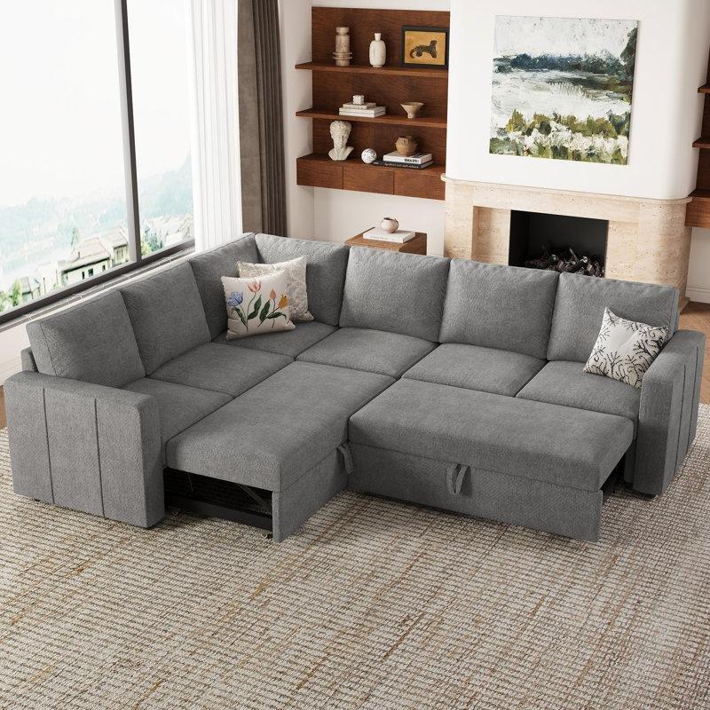 Açık Gri Şönil Kumaş Yataklı Modüler Köşe Koltuk Takımı - 273x217 cm - 194413
