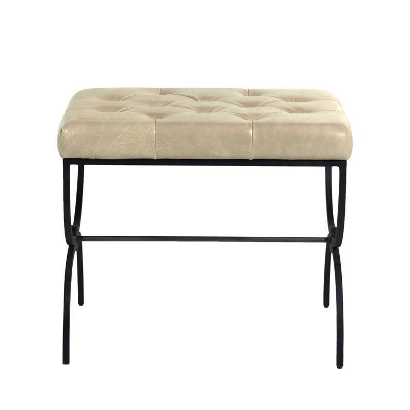 Açık Gri Suni Deri Fırçalanmış Pirinç Kapitoneli Makyaj Masası Pufu - 64x49 cm - 233327