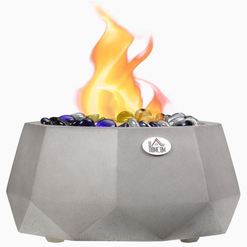 Açık Gri Taşınabilir Geometrik Tasarımlı Masaüstü Bioethanol Şömine - 23x23x11 cm - 188943
