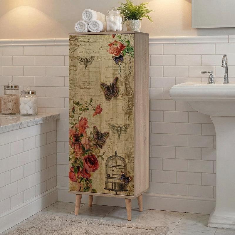 Açık Kahverengi Ahşap 8 Raflı Çiçek ve Kelebek Desenli Ayakkabılık - 135x51x39 cm - 227629