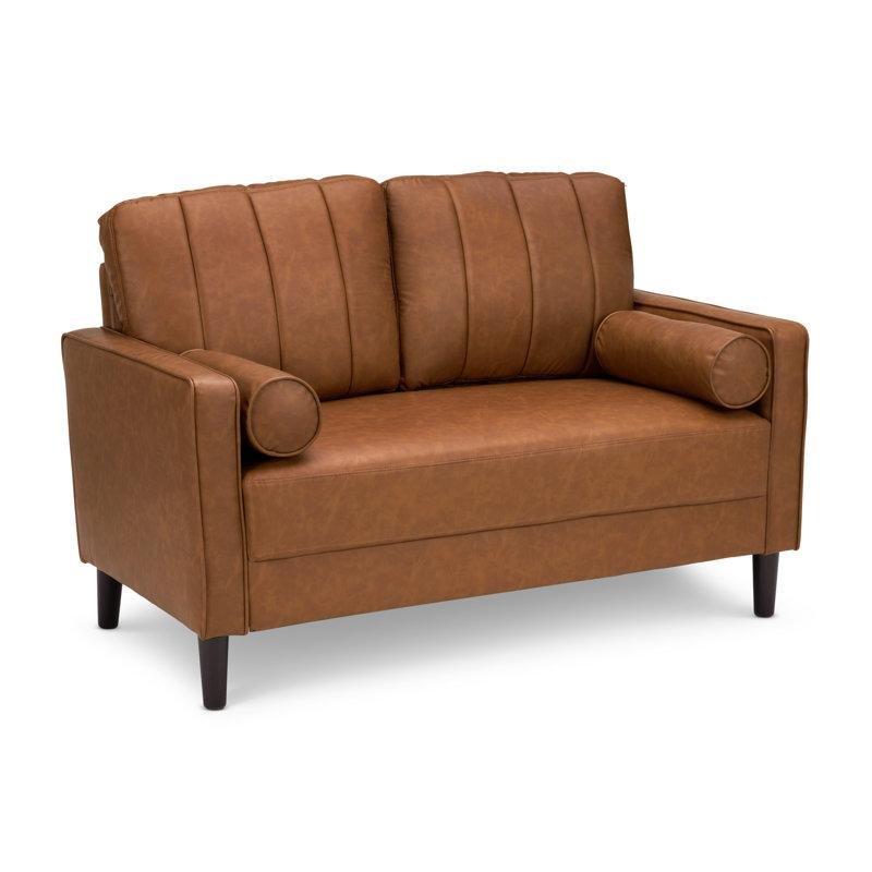 Açık Kahverengi Ahşap Ayaklı Kapitoneli İkili Koltuk - 138x80x91 cm - 207995