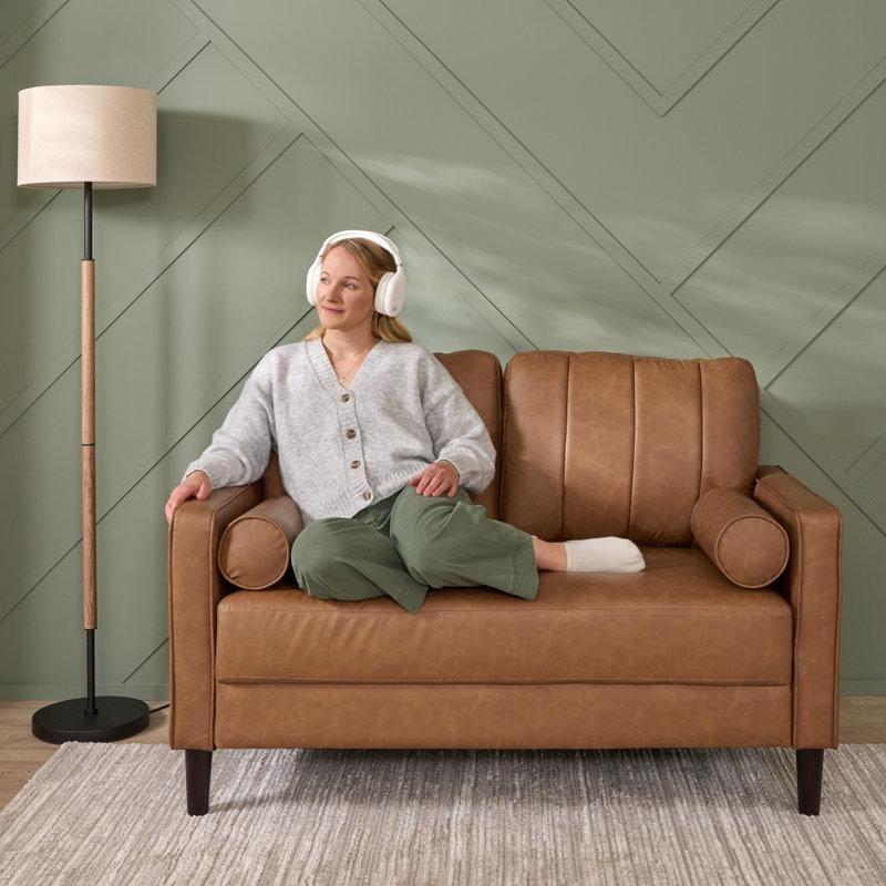 Açık Kahverengi Ahşap Ayaklı Kapitoneli İkili Koltuk - 138x80x91 cm - 207995