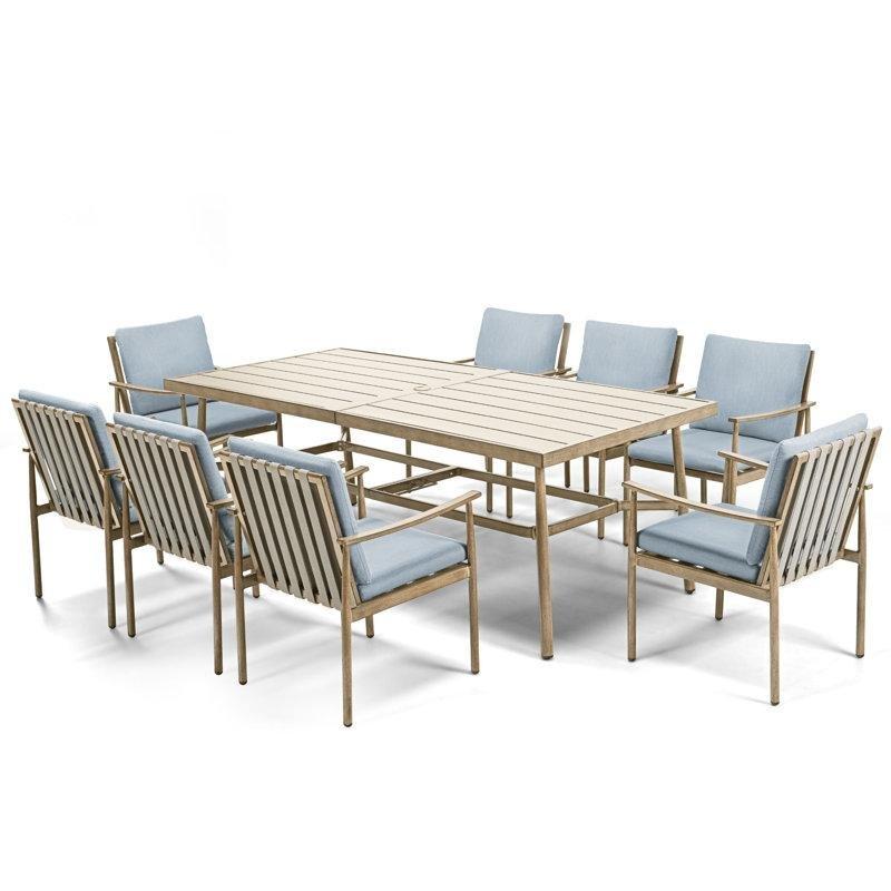 Açık Kahverengi Alüminyum Minderli Dikdörtgen 8 Kişilik Bahçe Masa Takımı - 214x102 cm - 216408
