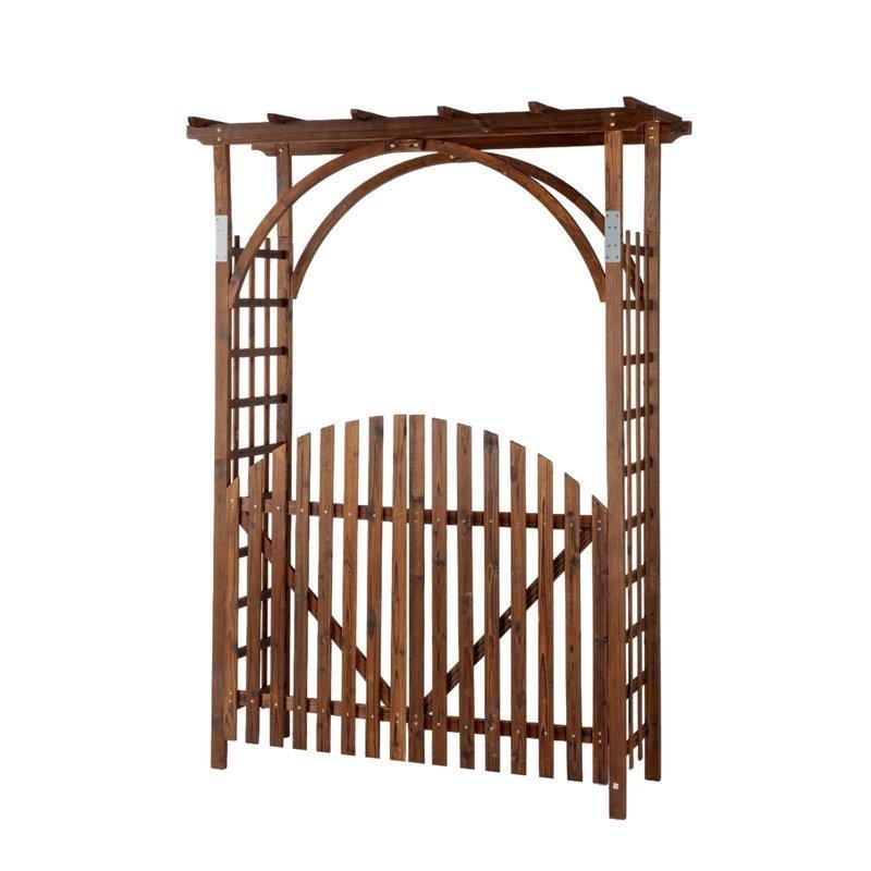 Açık Kahverengi Masif Ahşap Düz Çatılı Kemerli Bahçe Kapısı - 161x216 cm - 172763