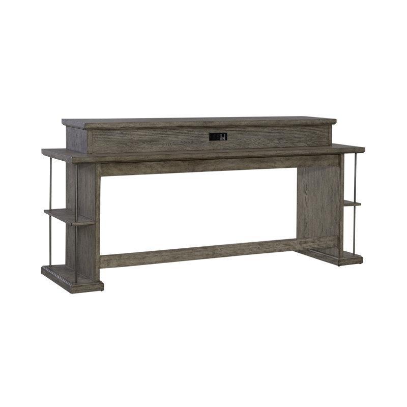 Açık Kahverengi Masif Ahşap Raflı ve USB Şarj İstasyonlu Bar Masası - 199x56 cm - 231439