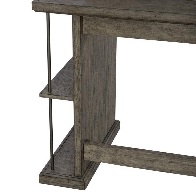 Açık Kahverengi Masif Ahşap Raflı ve USB Şarj İstasyonlu Bar Masası - 199x56 cm - 231439