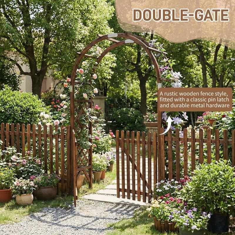 Açık Kahverengi Masif Göknar Ahşap Kemerli ve Çitli Bahçe Kapısı Seti - 340 cm - 172661