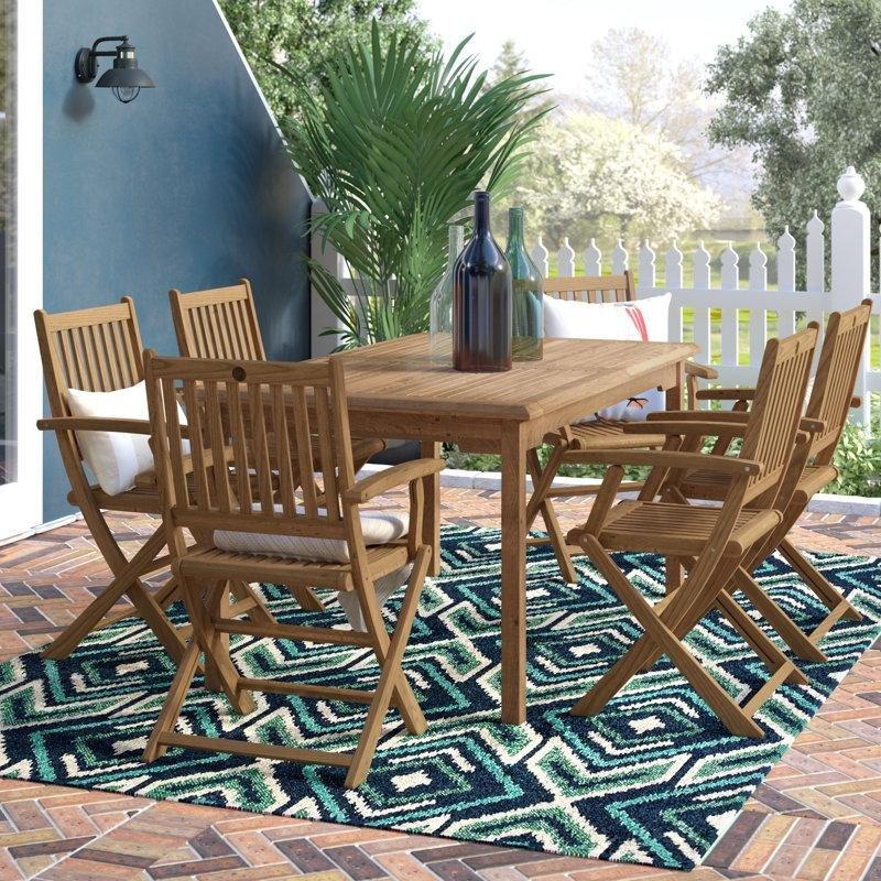 Açık Kahverengi Masif Tik Ağacı Katlanır Sandalyeli 6 Kişilik Bahçe Masa Takımı - 150 cm - 213623