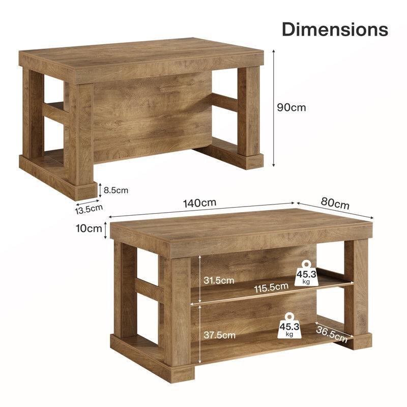 Açık Kahverengi MDF 3 Katlı Raflı Bar Masası - 141 cm - 231938