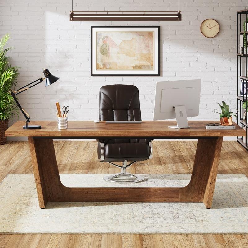 Açık Kahverengi MDF Açılı Ayaklı Geniş Yönetici Ofis Masası - 181 cm - 177144