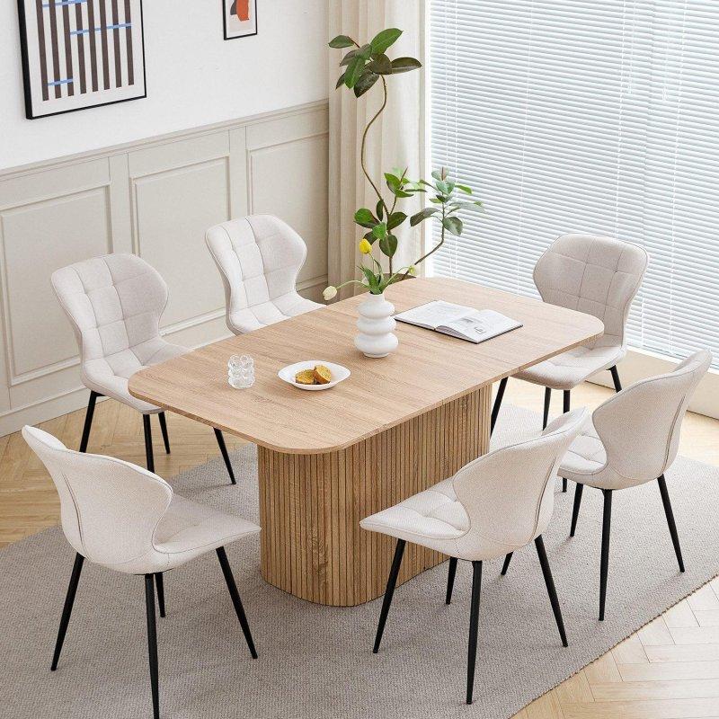 Açık Kahverengi MDF Dikey Yivli Silindir Ayaklı Dikdörtgen Bohem Yemek Masası - 160x90 cm - 236493