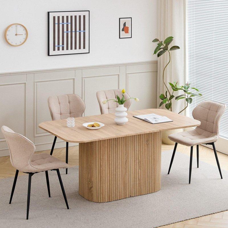 Açık Kahverengi MDF Dikey Yivli Silindir Ayaklı Dikdörtgen Bohem Yemek Masası - 160x90 cm - 236493