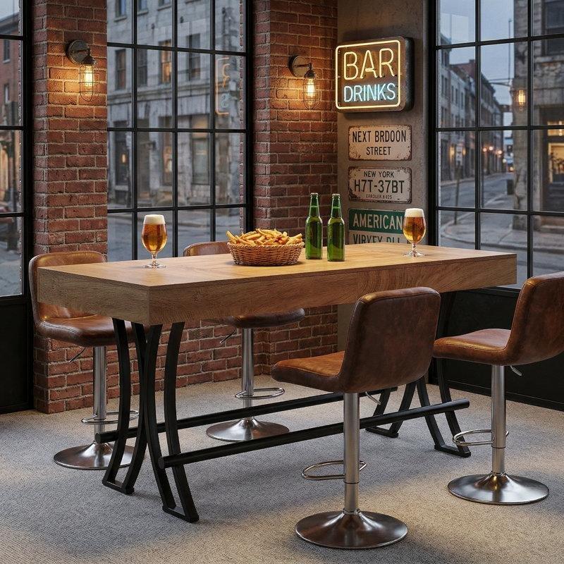 Açık Kahverengi MDF Metal Ayak Dayamalı Bar Masası - 161 cm - 231665