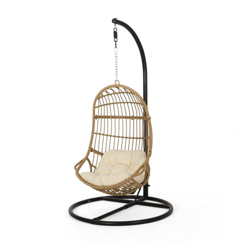 Açık Kahverengi Rattan El Örgüsü Tek Kişilik Ayaklı Balkon Salıncağı - 174079
