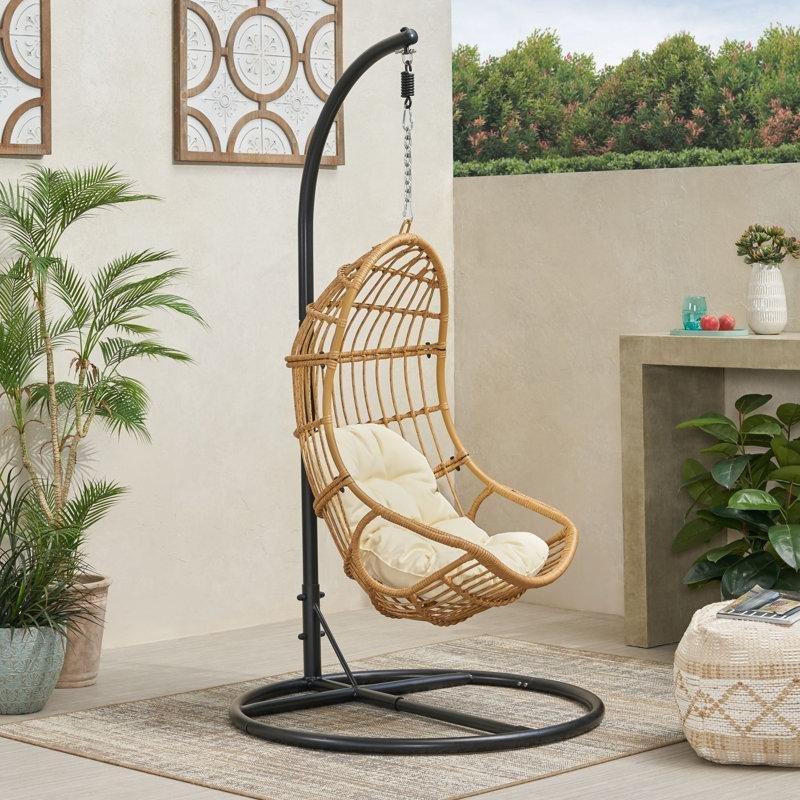 Açık Kahverengi Rattan El Örgüsü Tek Kişilik Ayaklı Balkon Salıncağı - 174079