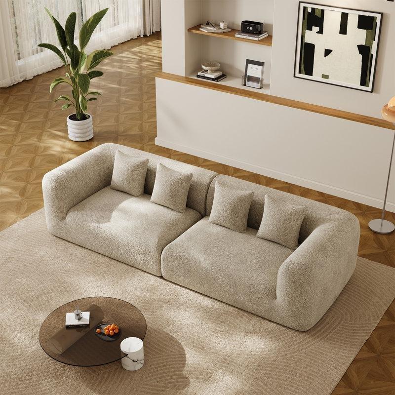 Açık Kahverengi Şönil Kumaş Derin Oturumlu 4 Yastıklı Modern Koltuk - 305 cm - 195985