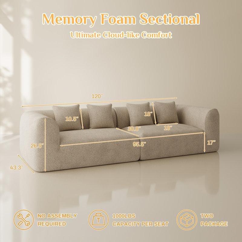 Açık Kahverengi Şönil Kumaş Derin Oturumlu 4 Yastıklı Modern Koltuk - 305 cm - 195985