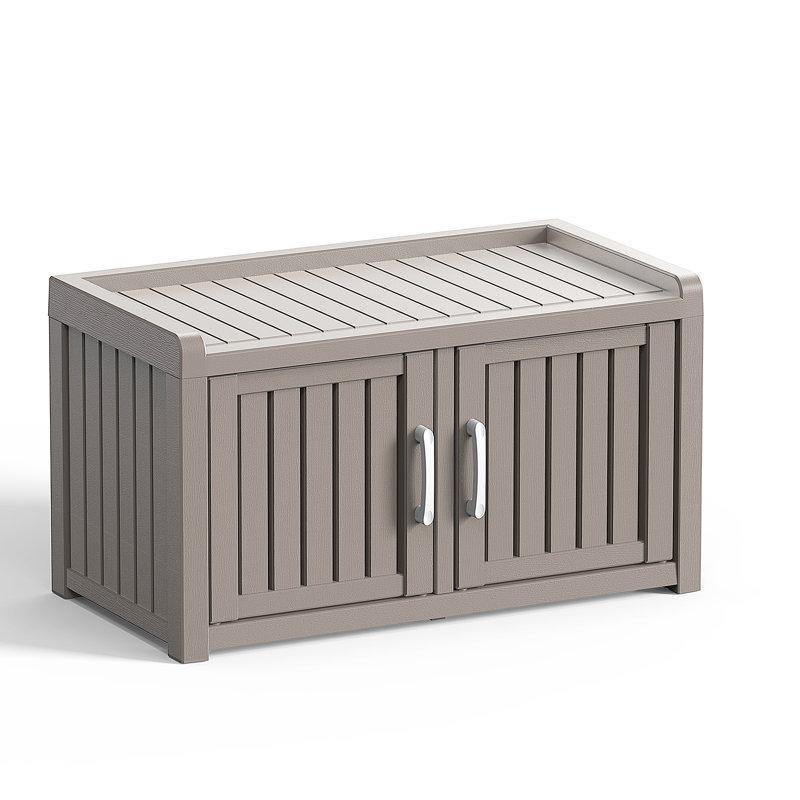 Açık Kahverengi ve Gri Reçine 2 Kapaklı Ayarlanabilir Raflı Ayakkabılık - 82 cm - 229053