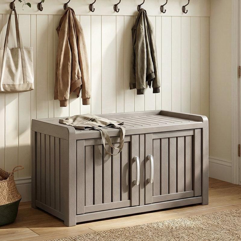 Açık Kahverengi ve Gri Reçine 2 Kapaklı Ayarlanabilir Raflı Ayakkabılık - 82 cm - 229053