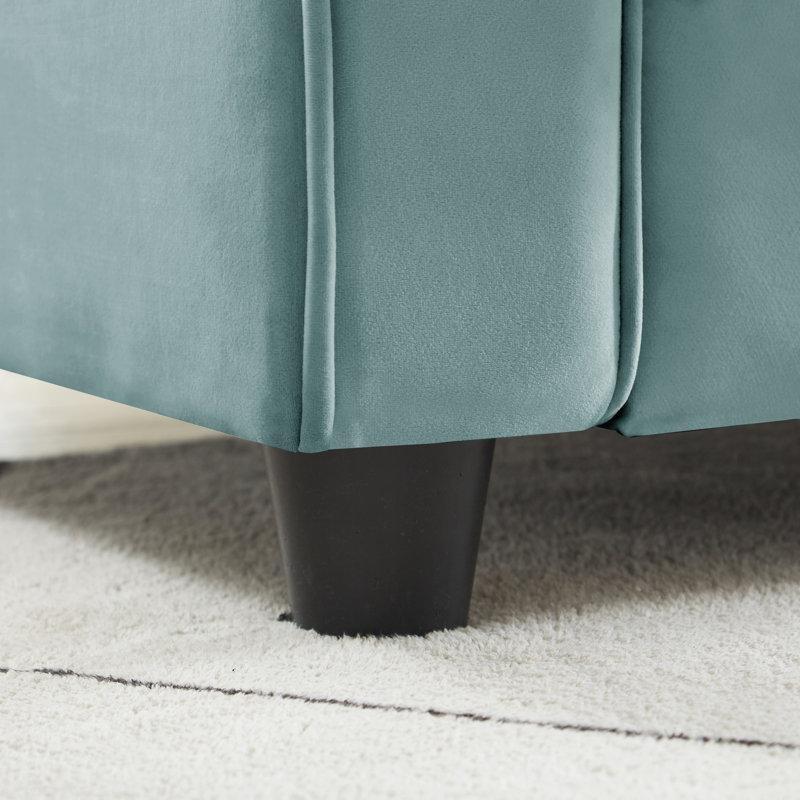 Açık Mavi Kadife Kıvrımlı Kollu Masif Ahşap Üçlü Koltuk - 210 cm - 196595