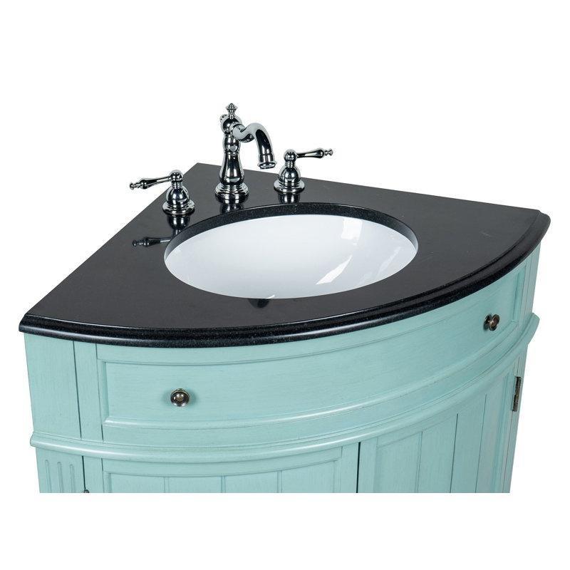 Açık Mavi Masif Ahşap ve Kontrplak Siyah Granit Tezgahlı Köşe Tipi Banyo Lavabo Dolabı - 61 cm - 198729