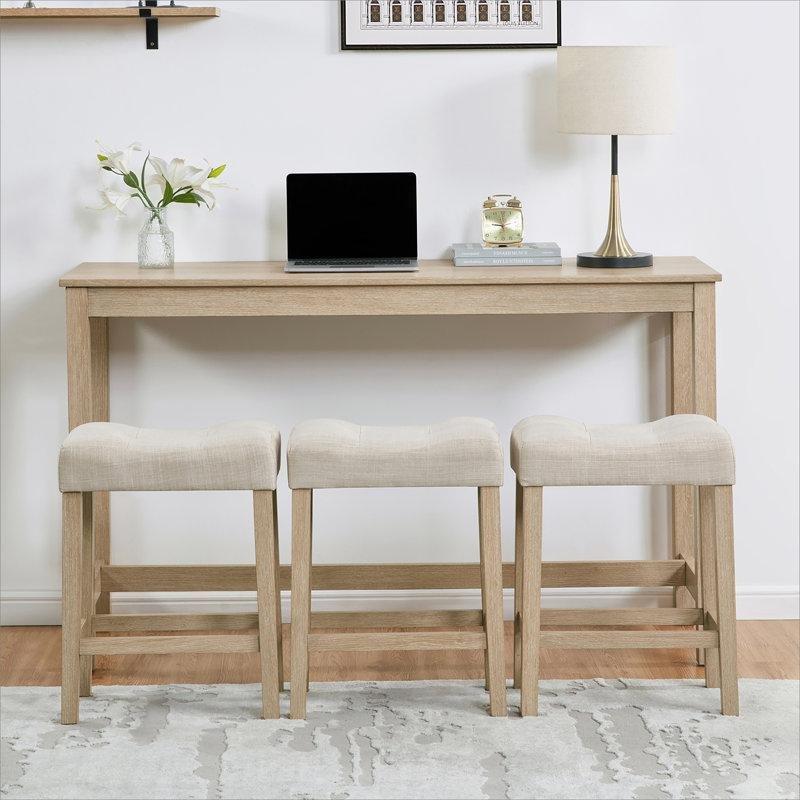 Açık Meşe Ahşap Prizli USB Portlu 3 Tabureli Koltuk Arkası Dresuar - 150x51 cm - 217261