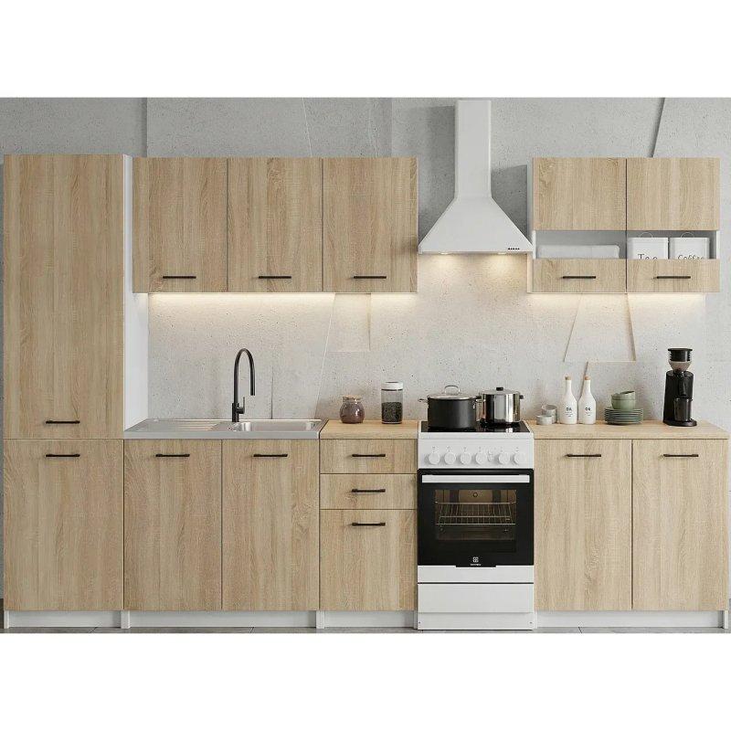 Açık Meşe Kolonlu ve Cam Kapaklı 7 Parça Mutfak Modeli - 250 cm - 186574