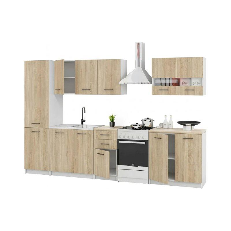 Açık Meşe Kolonlu ve Cam Kapaklı 7 Parça Mutfak Modeli - 250 cm - 186574