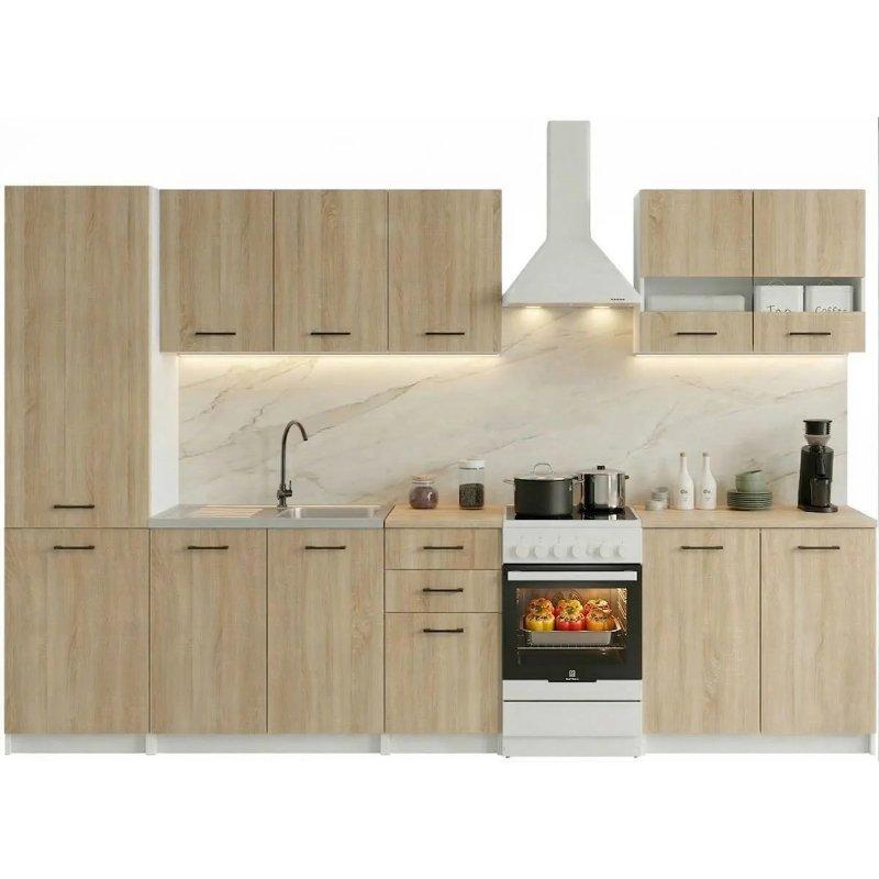 Açık Meşe Kolonlu ve Cam Kapaklı 7 Parça Mutfak Modeli - 250 cm - 186574