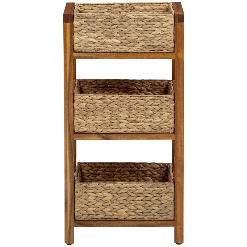 Açık Meşe Masif Ahşap Çerçeveli 3 Katlı Su Sümbülü Sepetli Sebzelik - 40x29x77 cm - 177900